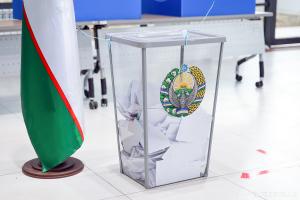 Uzbekistan's flag and ballot box