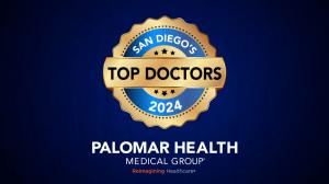 An image of Palomar Health Medical Group's logo with the Top Doctors 2024 award.