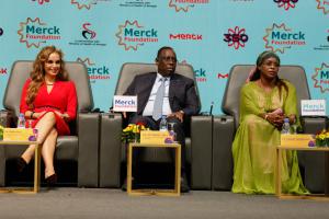 Dr. Rasha Kelej, CEO of Merck Foundation with H.E. MACKY SALL, The President of Senegal and H.E. MARIEME FAYE SALL, The First Lady of Senegal.