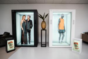 Photo featuring the 7-foot Holobox and smaller Holobox Mini, which display 3D lifelike holograms of a person, product or logo create immersive and interactive experiences that deliver unparalleled engagement and impact. holograms o