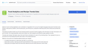 The dataset provided on the Snowflake Data Exchange includes top 20 most trending foods for the last 6 months together with information for their trend data for the last 6 months. The recipe population observed includes over 1000 websites and 300,000 reci