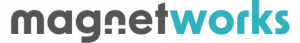 The Magnetworks logo is a half gray, half blue mix. The letter "N" is in the shape of an upside down magnet.