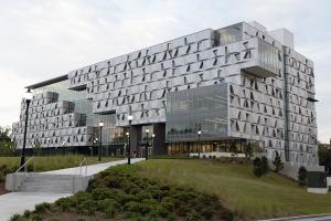 Exterior of the completed Malachowsky Hall at the University of Florida, featuring a facade designed, manufactured, and installed by N-RG Cladding.