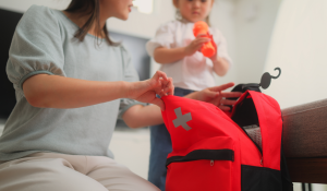 The emergency preparedness kits include weather radios, kid-sized helmets for protection against falling debris, portable and waterproof document containers, and more.