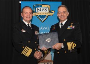 Adm. Stuart B. Munsch, Commander, U.S. Naval Forces Europe presents a Distinguished Alumni award to Vice Adm. Dimitrios E. Kataras, chief of the Hellenic Navy.