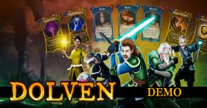 Dolvens key artwork shows the rpg characters in combat. Dolven is an RPG Turnbased card deck building game on Steam.