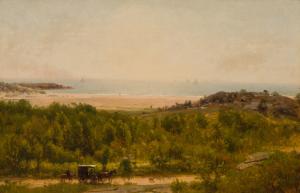 Oil on canvas by Thomas Worthington Whittredge (American, 1820-1910), titled Newport Beach, Rhode Island, 15 ¼ inches by 23 ¼ inches, artist signed ($112,500).