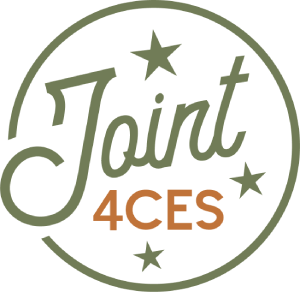 Joint4ces Logo- a military style logo with the text "Joint4ces" and 3 stars.