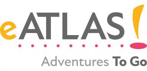 eATLAS Logo with colorful, artistic exclamation mark doubling as a map marker