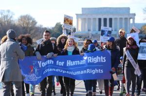 Human Rights Activists marching from the Lincoln Memorial.