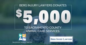 $5,000 donation from Berg Injury Lawyers Supporting Animal Welfare