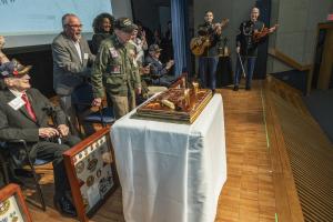 Birthday Cake for Irving Locker (100) and Tim Kiniry (103), WWII Battle of the Bulge Veterans, Concentration Camp Liberators and recipients of the 2024 WWII Foundation Senator Bob Dole Leadership Award