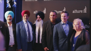 Conservative Party leader Pierre Poilievre, and Surrey Mayor Brenda Locke with CCI Group SEO Garry Sangha, COO Kuldeep Chohan, Group President Ajit Sangha, and Avtar Chohan