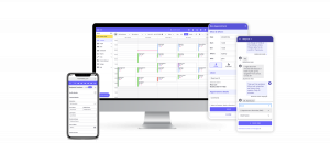 A visual showcasing Zanda's practice management software interface across desktop, tablet, and smartphone screens. Features include a calendar view for scheduling, client profile management, and a messaging interface for appointment reminders.