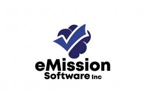 Dark Blue Cloud with a medium dark check mark in it. Text reads eMission Software Inc.