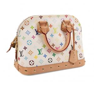 Louis Vuitton 2011 white and multicolor monogram canvas Alma PM bag, made in Italy, with original dust bag and leather key bell, and gold DJM monogram, like-new (est. $1,000-$2,000).