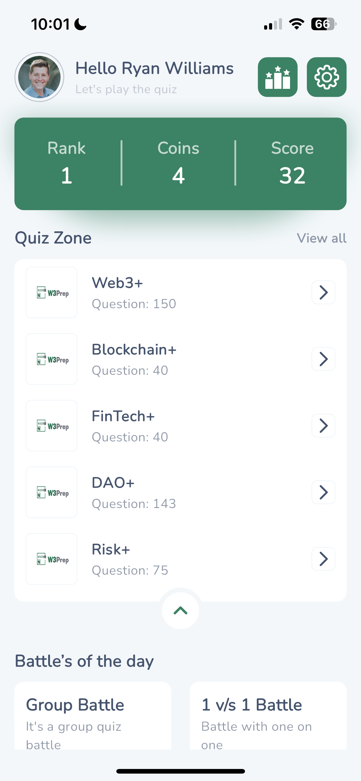 W3CB W3Prep App - Web3 Quiz Zone reflecting Web3, Blockchain, FinTech, DAO and other web3 quiz topics