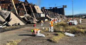 ATI technicians removing debris after the Tustin North Hangar fire