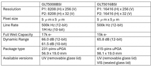 Comparison table of GLT5008BSI and GLT5016BSI basic specifications.