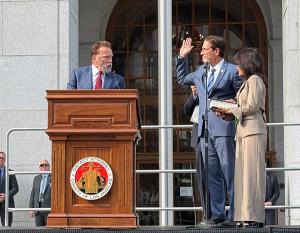 Nathan Hochman is sworn in as the 44th District Attorney of LA County by former CA Governor Arnold Schwarzenegger, December 3, 2024