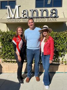 Open Hearts Foundation's Jane Seymour and Sarah Vohland Visit Anthony Linquata at Manna Conejo Valley Food Bank