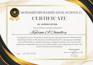 Certificate of Appreciation from the Mohammed Bin Rashid Ajyal School