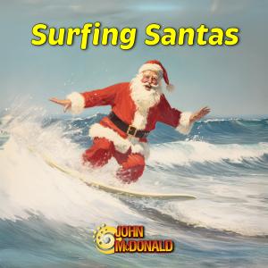 The art work for John McDonald's new single about the Surfing Santas