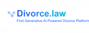 Logo for Divorce.law featuring the tagline “First Generative AI-Powered Divorce Platform,” symbolizing innovation in divorce technology and resources.