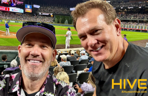 Mitch Mitchem and David Hanscom of HIVE at Coors Field, celebrating the Colorado Rockies' partnership with HIVE Interactive to pioneer AI in sports.