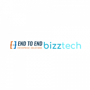 E3S and BizzTech's Strategic Partnership combines E3S' AI & DigBlue and orange logo spelling out End to End Enterprise Solution on the left next to BizzTech's light blue logo spelling out BizzTech on the right.