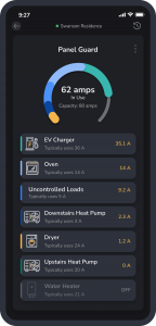 Screenshot of the Lumin Energy app showing the Panel Guard load management automation screen.