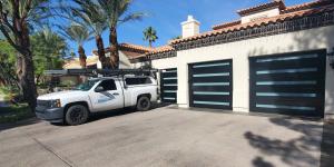 Modern garage door design with clean lines and minimalist hardware.