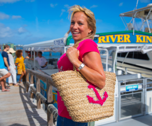 Woman boarding Capt Hirams River KIng Tour