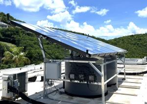 A hybrid solar/thermal hot water system installed on the rooftop of a resort in the Caribbean