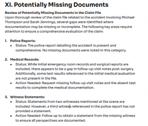 Missing Documents for Insurance Reports