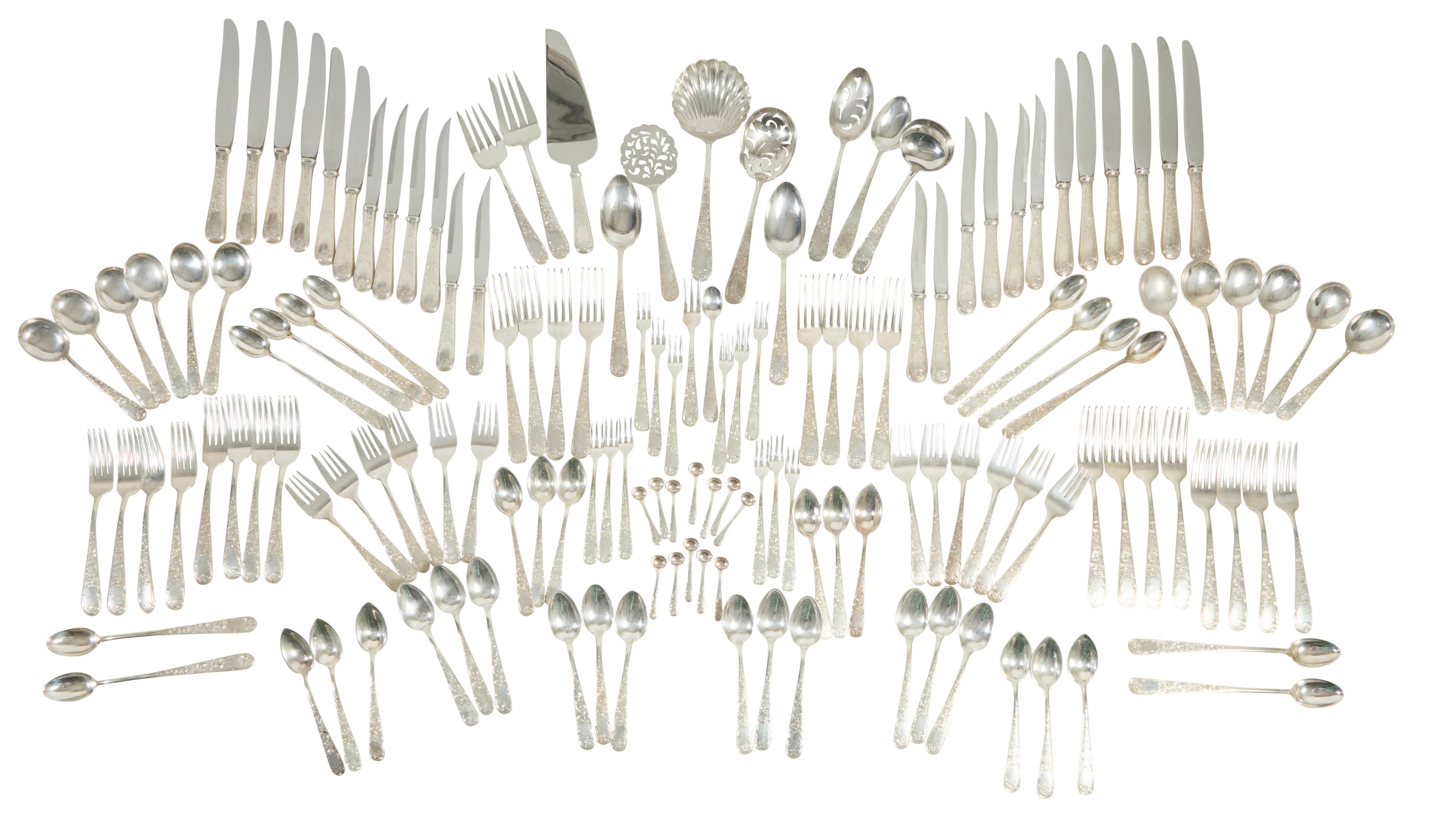 Silver offerings will include this 20th century 145-piece sterling flatware set by Kirk & Sons (est. $4,000-$8,000).