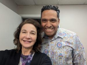 M Teresa Lawrence, President & Executive Director, The Trueness Project, takes a photo with Ali Mehdaoui, owner, The ME Studios, when she visited them in New Jersey recently.