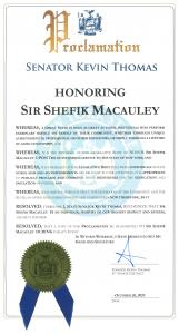 New York State Senate - Proclamation - Sir Shefik Macauley - October 26, 2024