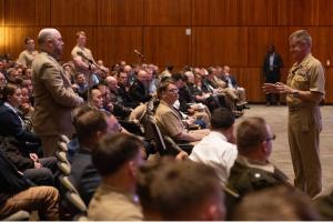 After his address at the Naval Postgraduate School, U.S. Navy Adm. Samuel J. Paparo, commander, U.S. Indo-Pacific Command (INDOPACOM) answered questions from students, faculty and staff.