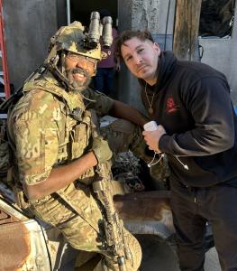 Jones and Acting Coach Jonathan Stanley on-set