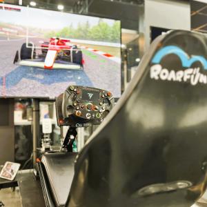 RoarFun™ portable formula motion simulator with a virtual formula racing car.