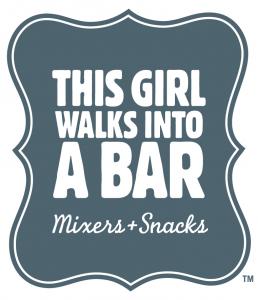 Grey crest with white letters for the This Girl Walks Into a Bar: Mixers + Snacks logo