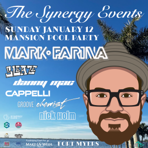 Advertisement for The Synergy Events: MARK FARINA on January 12, 2025 at a private waterfront estate