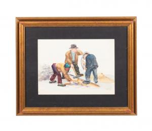 Untitled (Figures at Work) watercolor on paper by Charles Henry Demuth (American, 1883-1935), circa 1934, signed and dated to the lower right “C. Demuth ‘34” (est. $5,000-$7,000).