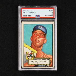 Iconic 1952 Topps #311 Mickey Mantle rookie card, regarded as one of the most significant in the world of baseball card collecting, graded PSA 1.5 fair condition (est. CA$30,000-$40,000).