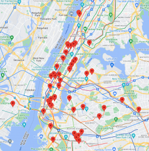 A partial map of ManhattanBNB listings, as of January 2025