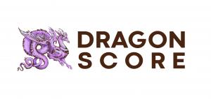 logo with the words Dragon Score in all caps and a professional, stately, purple dragon