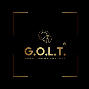 A black square with the word acronym G.O.L.T. written in golden letters - below the explanation of Global Overview Legal Technology