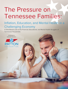 Cover image of TN white paper by Spencer Patton The Pressure on Tennessee Families: Inflation, Education, and Mental Health in a Challenging Economy.