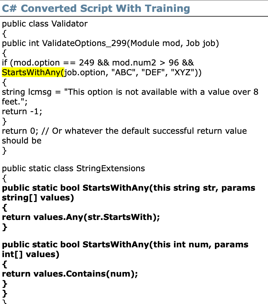 Code Conversion Workbench - VFP inlist() Example Code Generated - Hilited